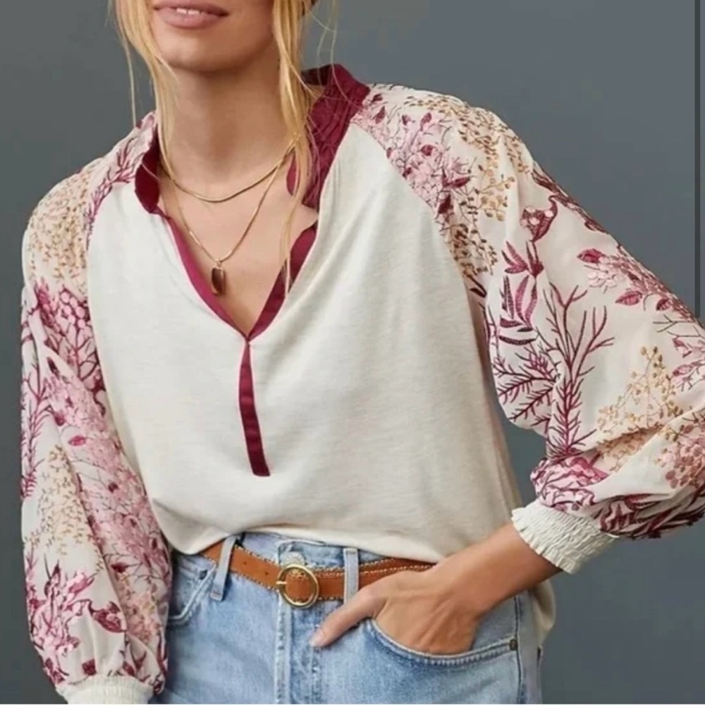 Anthropologie Balloon Sleeve embroidered blouse, size M